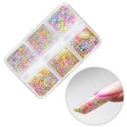 Colourful pearls pearls for nail decoration in a mix box