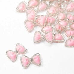 3D pink and silver bow nail decorations 20 pcs