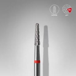 Staleks - Carbide nail drill bit cone red EXPERT head diameter 2,3 mm / working part 8 mm